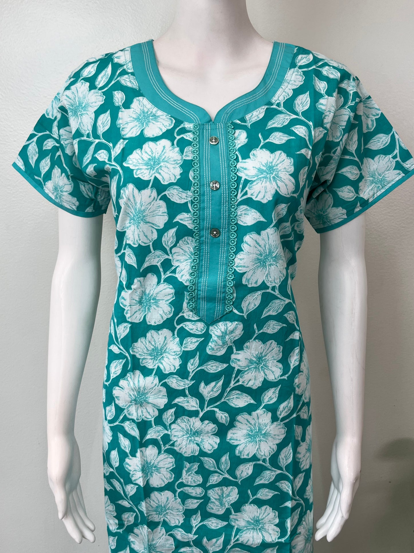 Sea Green Pure Cotton Nightgown Soft & Comfortable