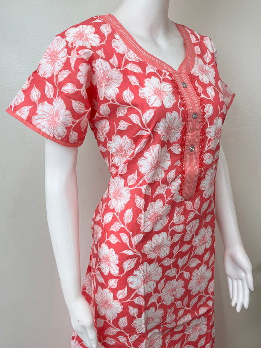 Pink A-Line Style Pure Cotton Nightgown
