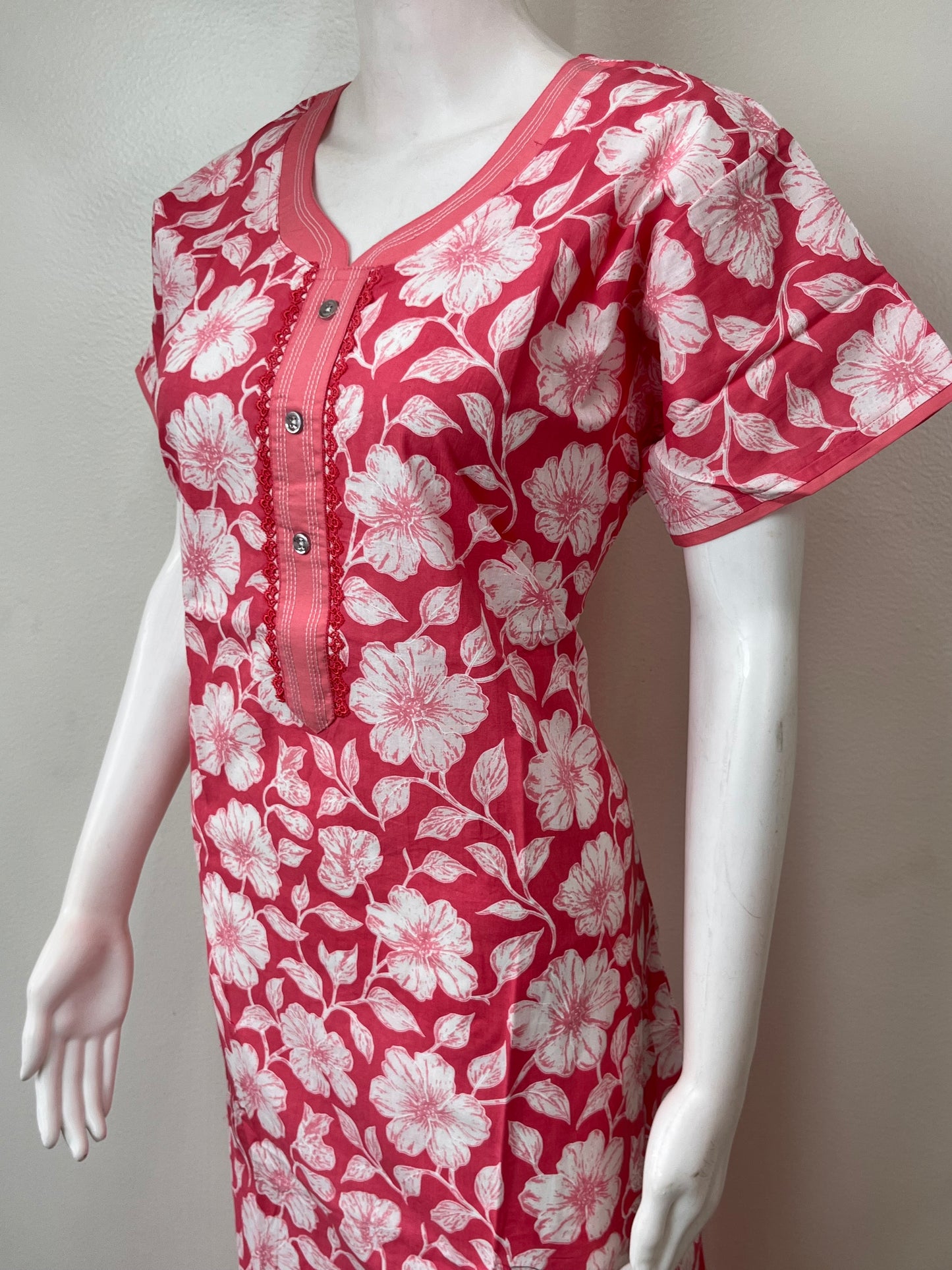 Pink A-Line Style Pure Cotton Nightgown