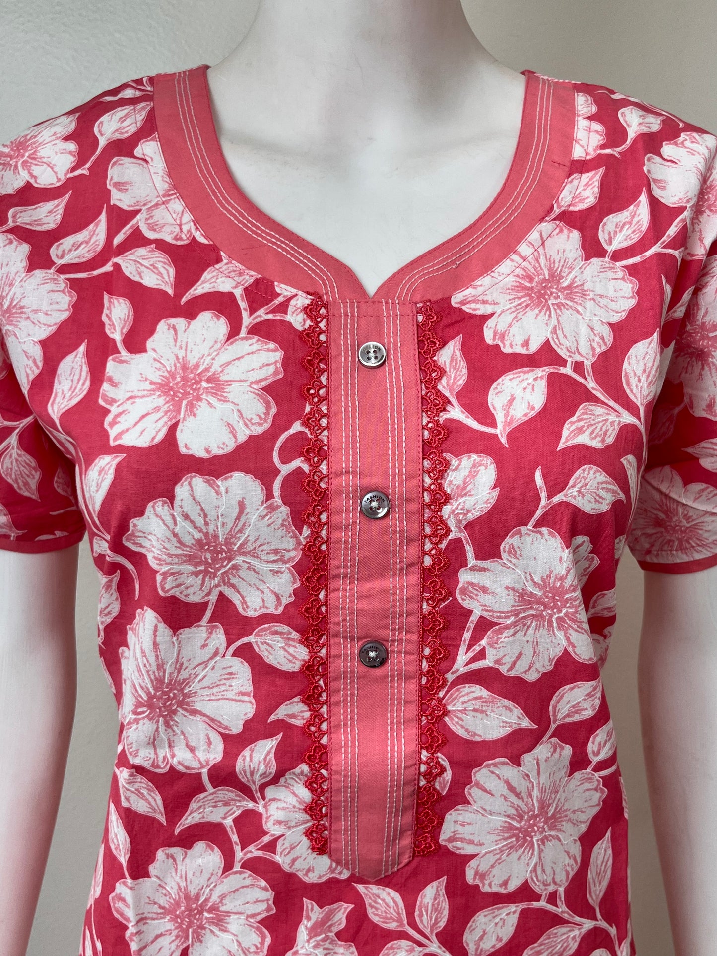 Pink A-Line Style Pure Cotton Nightgown