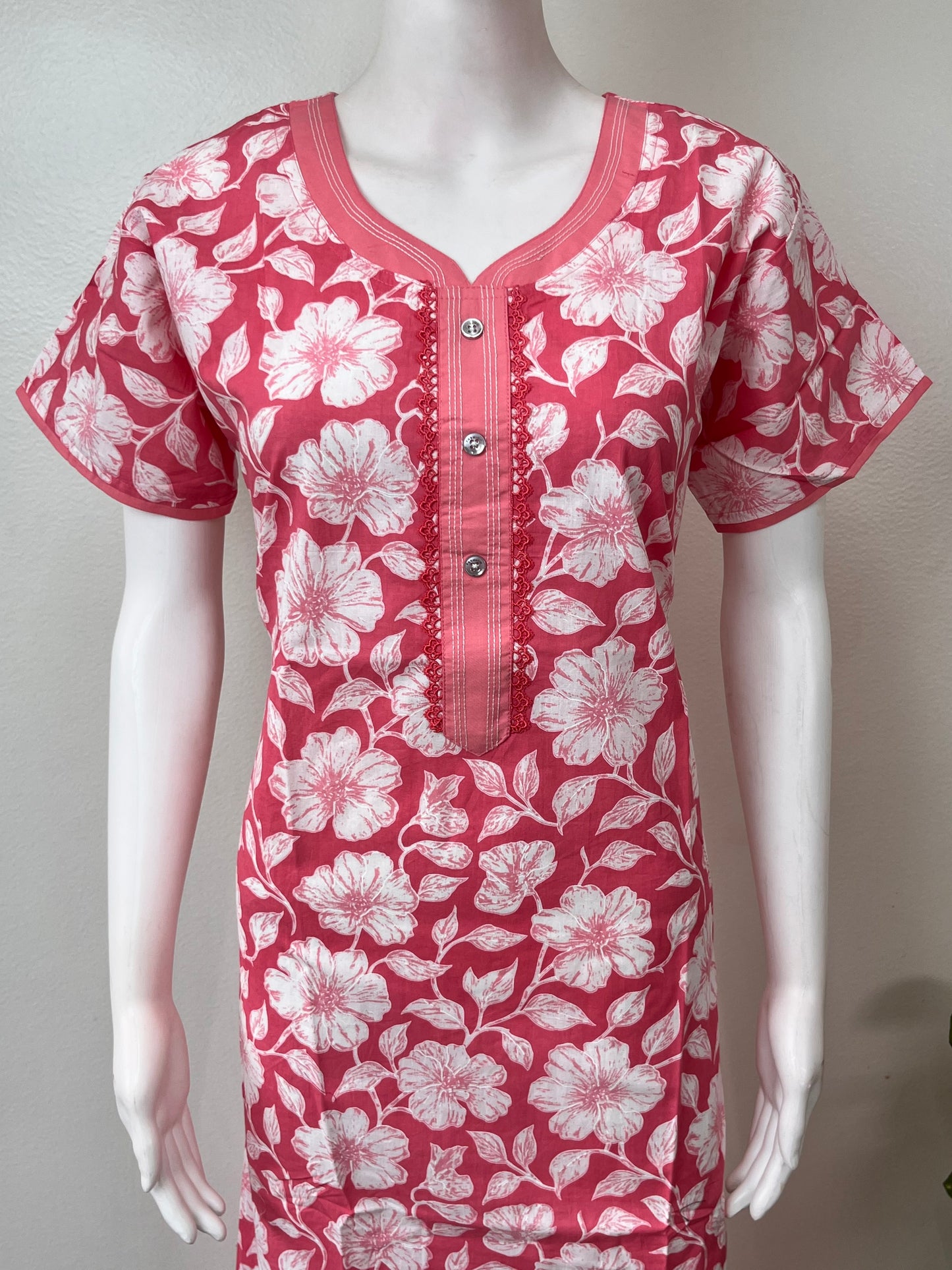 Pink A-Line Style Pure Cotton Nightgown