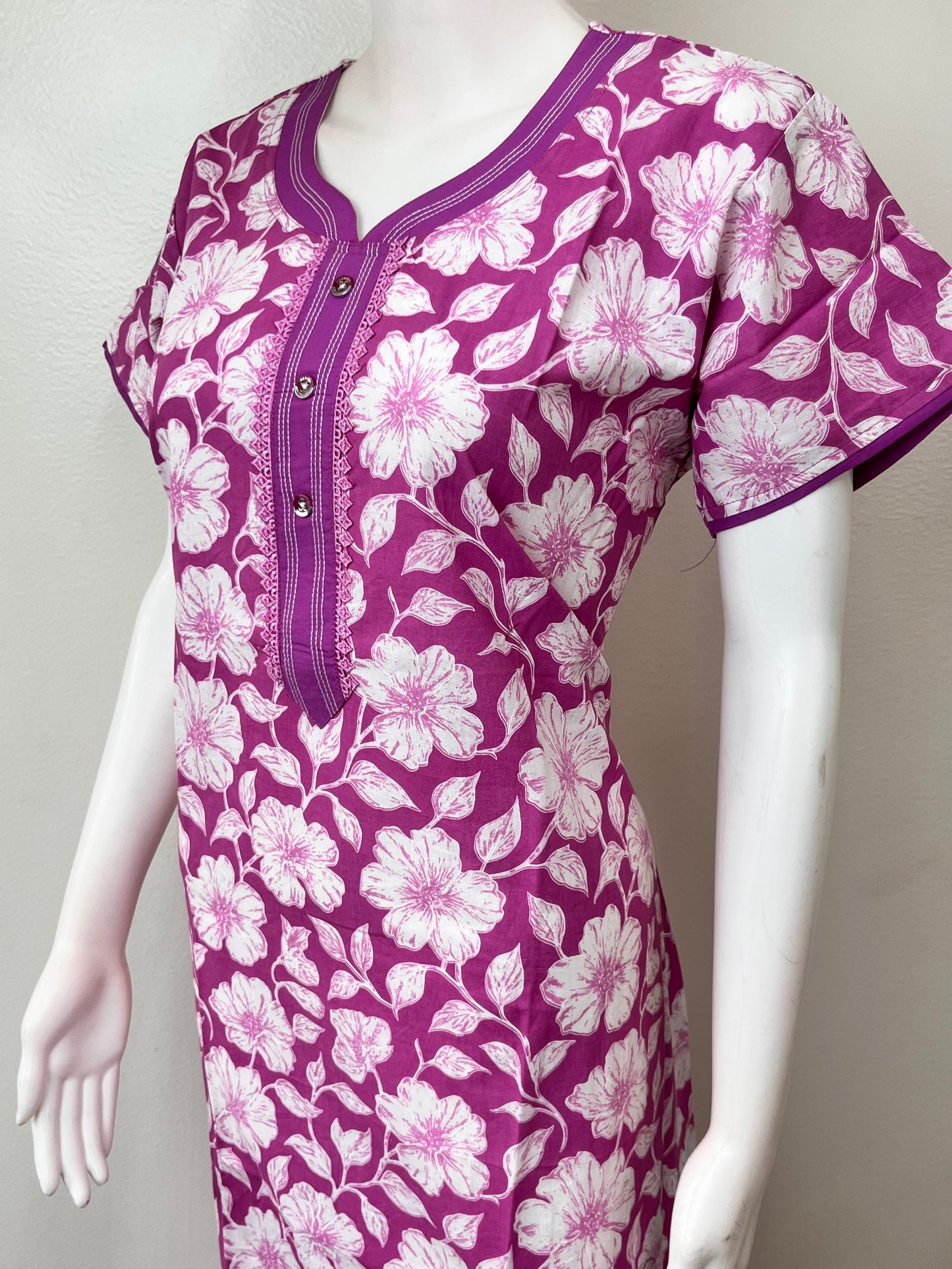 Purple Floral Printed 100% Cotton Nighty