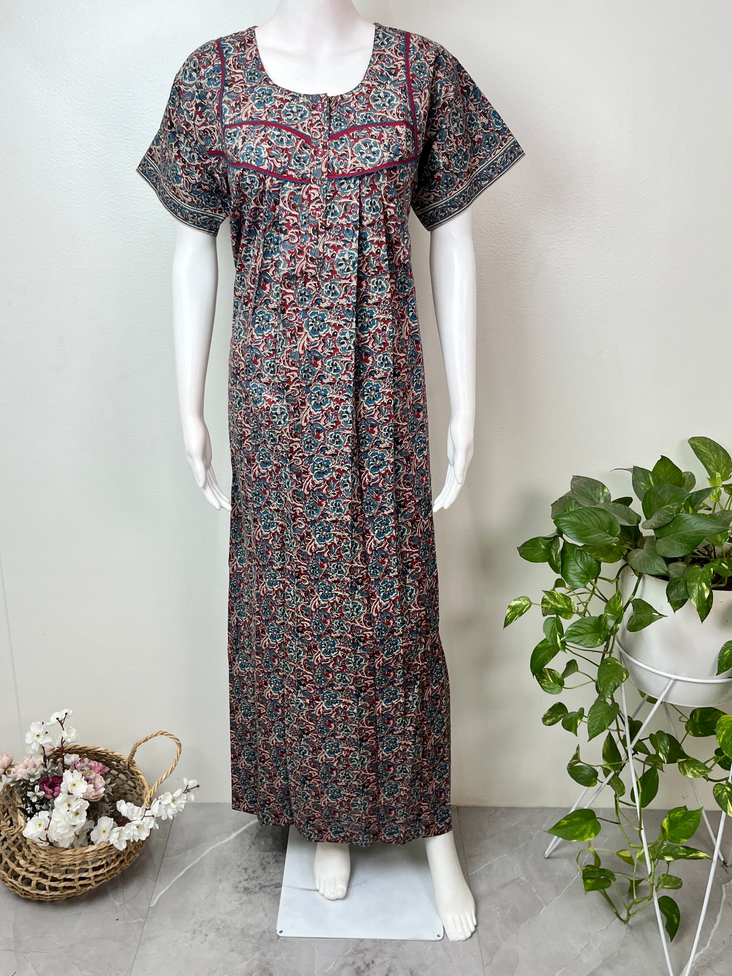 Maroon Pure Cotton Nighty Elegant & Breathable