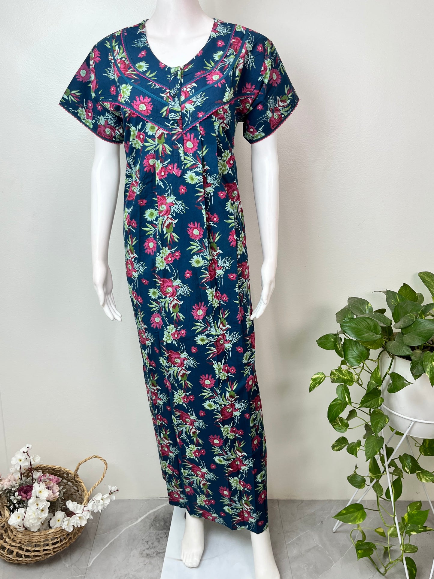 Royal Blue 100% Cotton Nightgown
