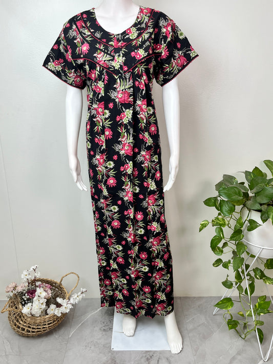 Black Pure Cotton Elegant & Breathable Nightgown
