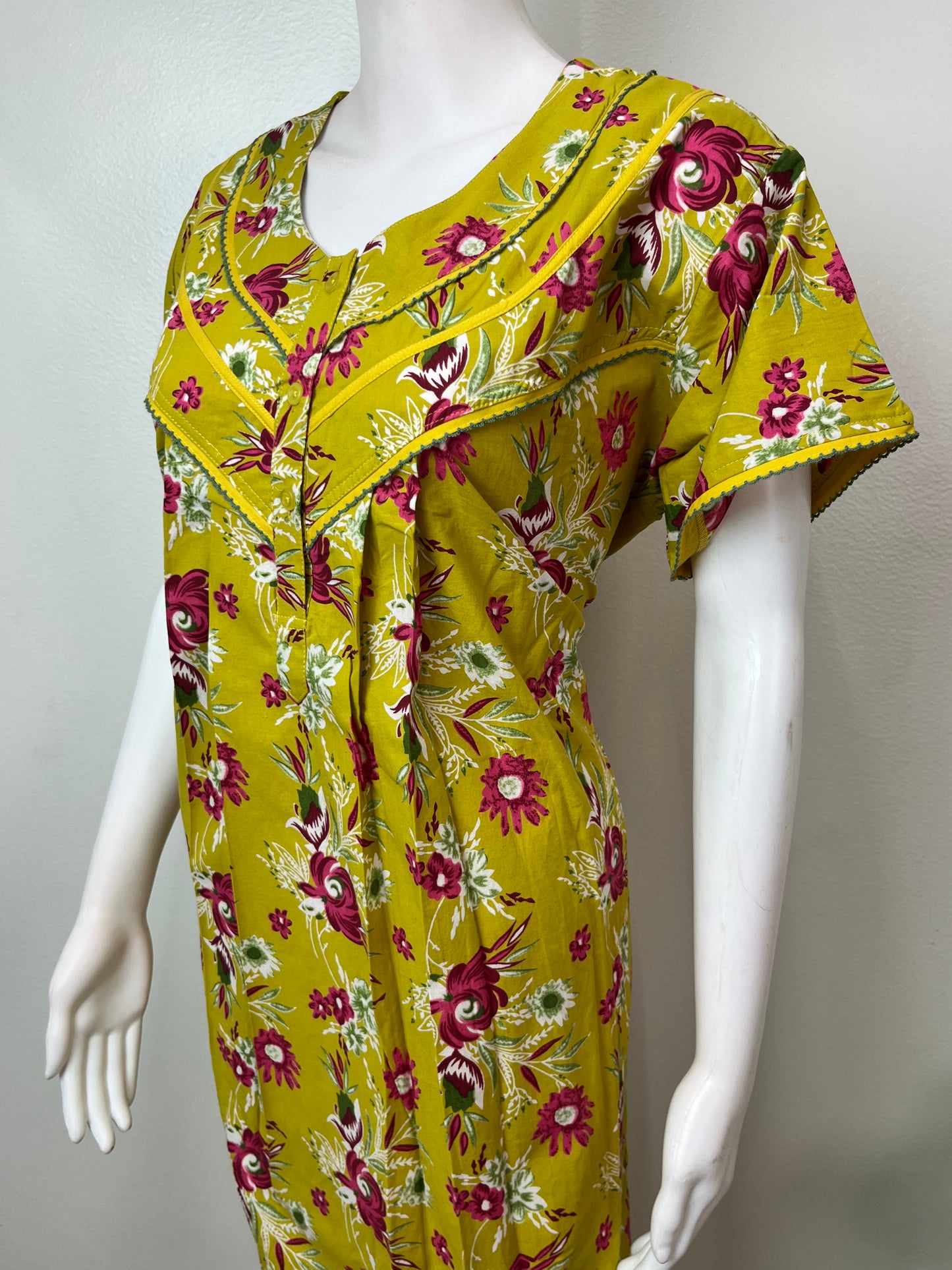 Yellow Floral Printed 100% Cotton Nightgown