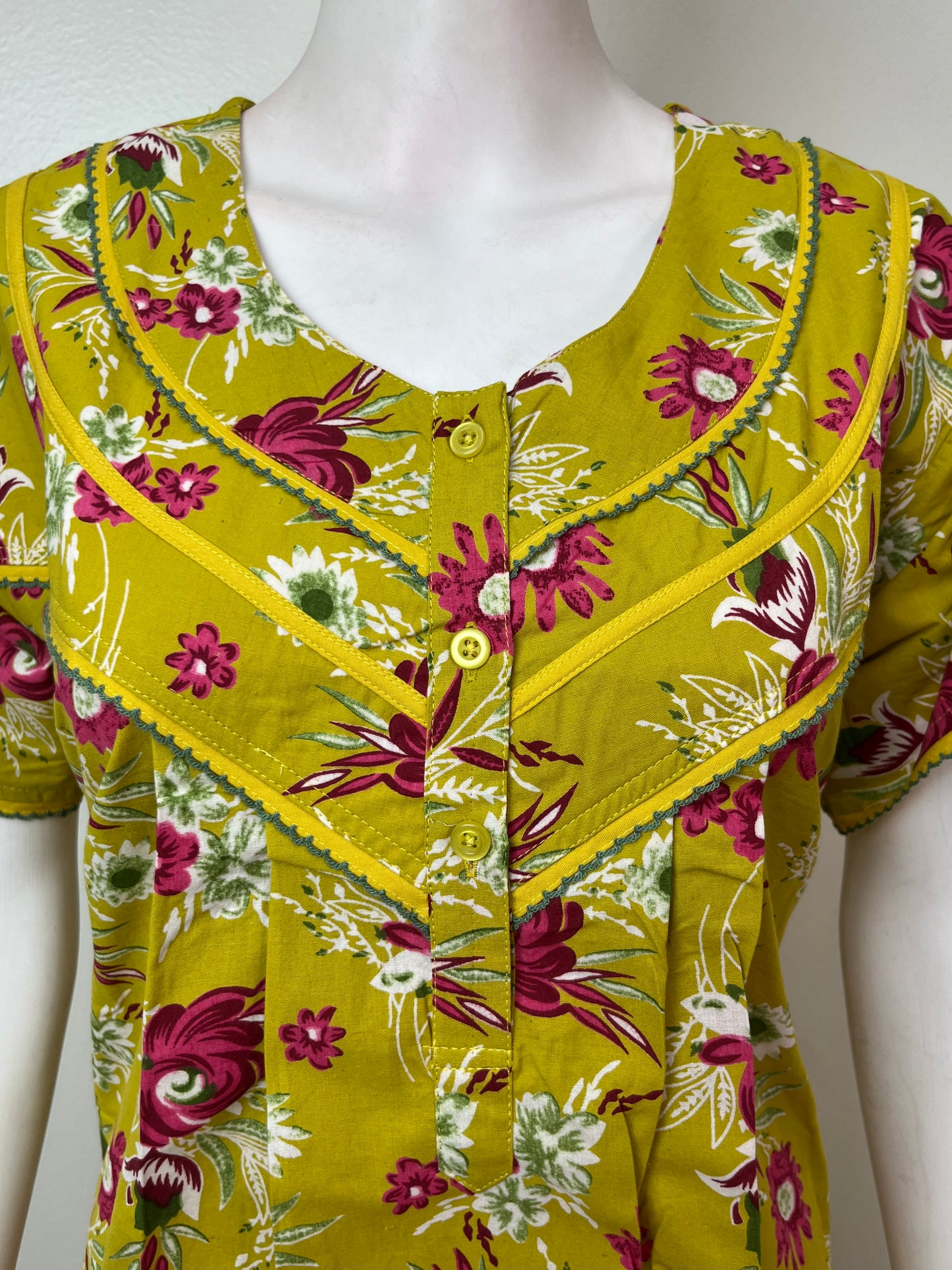 Yellow Floral Printed 100% Cotton Nightgown