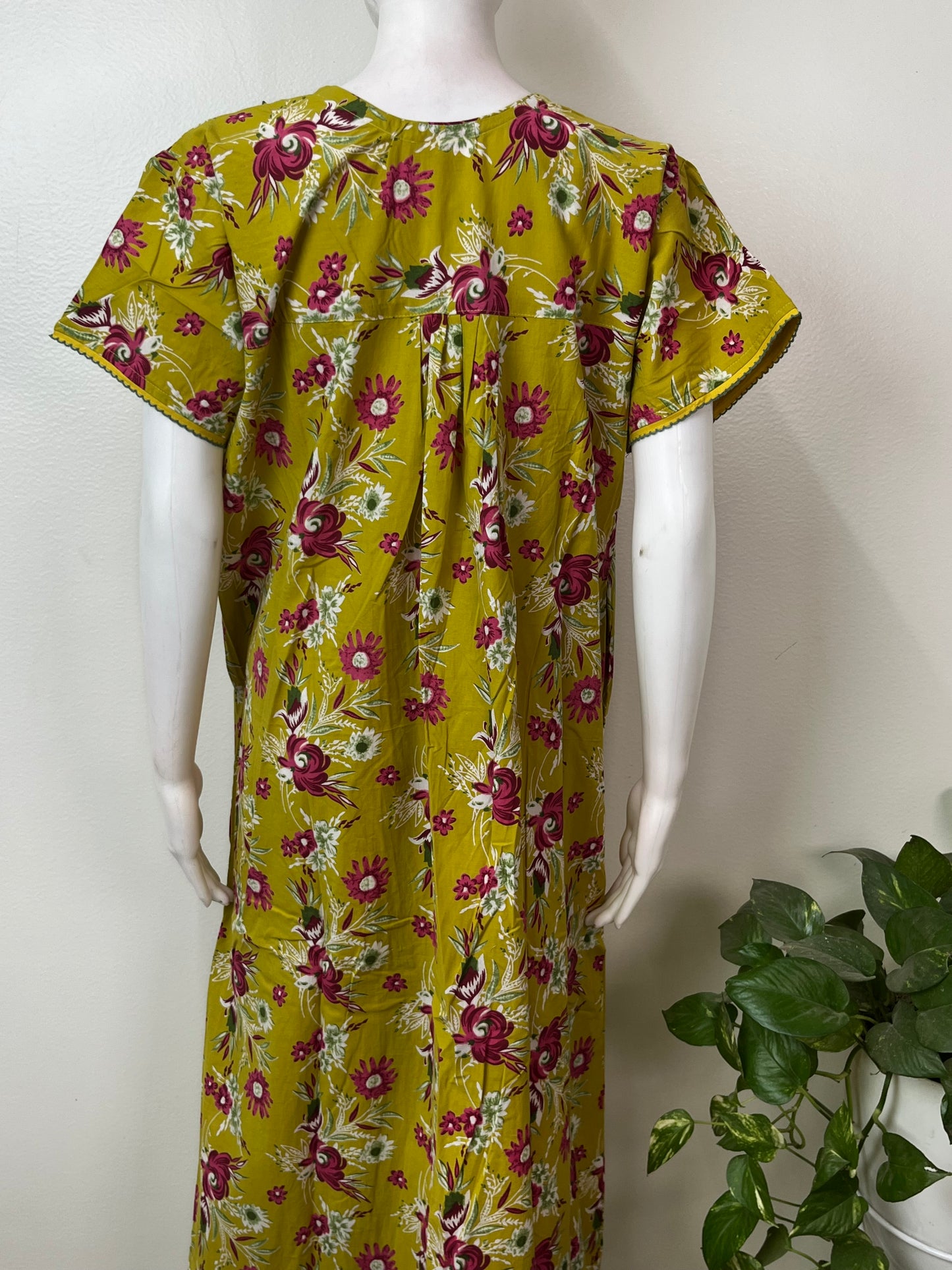Yellow Floral Printed 100% Cotton Nightgown