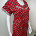 Red Pleated Style Pure Cotton Nightgown