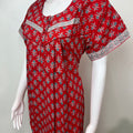 Red Pleated Style Pure Cotton Nightgown