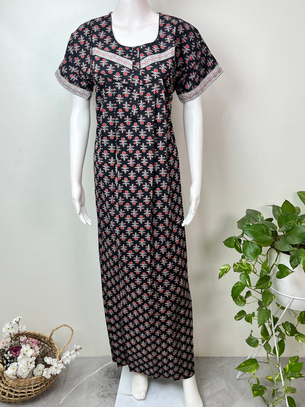 Black Elegant & Breathable Pure Cotton Nightgown