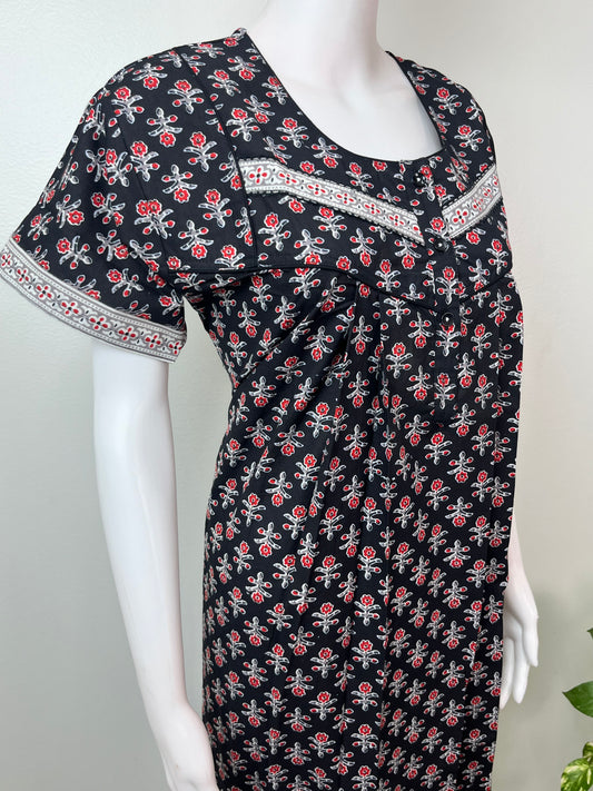 Black Elegant & Breathable Pure Cotton Nightgown