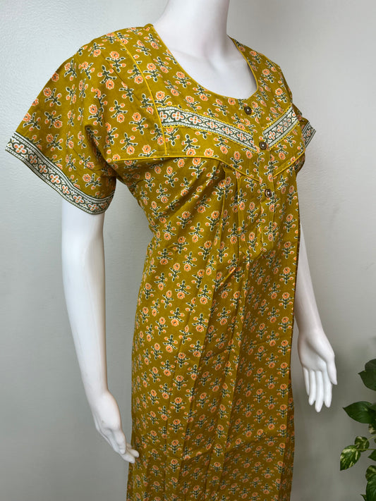 Mustard Pure Cotton Nightgown Soft & Comfortable