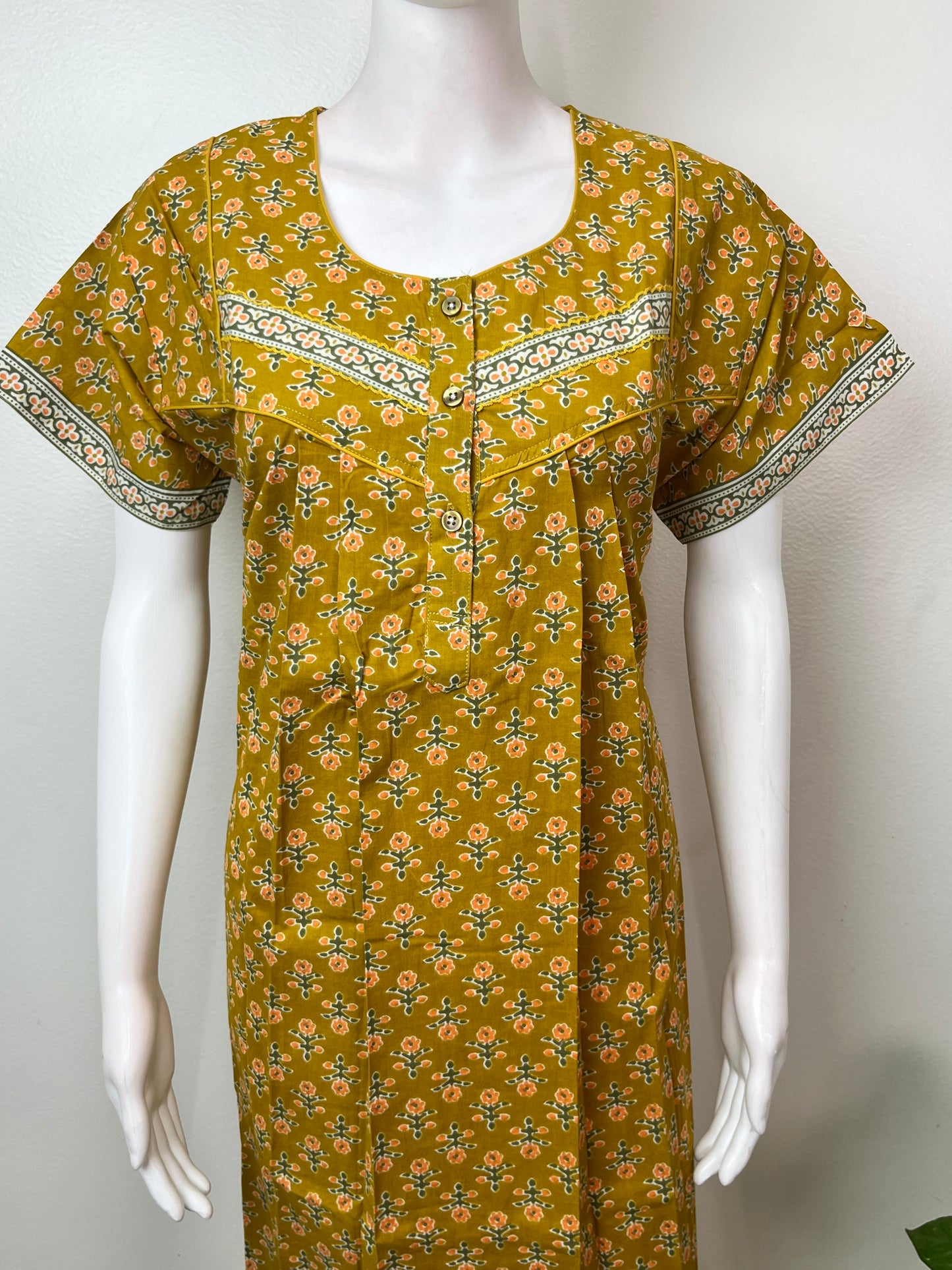 Mustard Pure Cotton Nightgown Soft & Comfortable