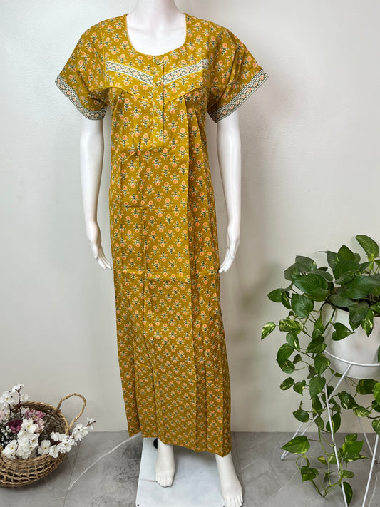 Mustard Pure Cotton Nightgown Soft & Comfortable