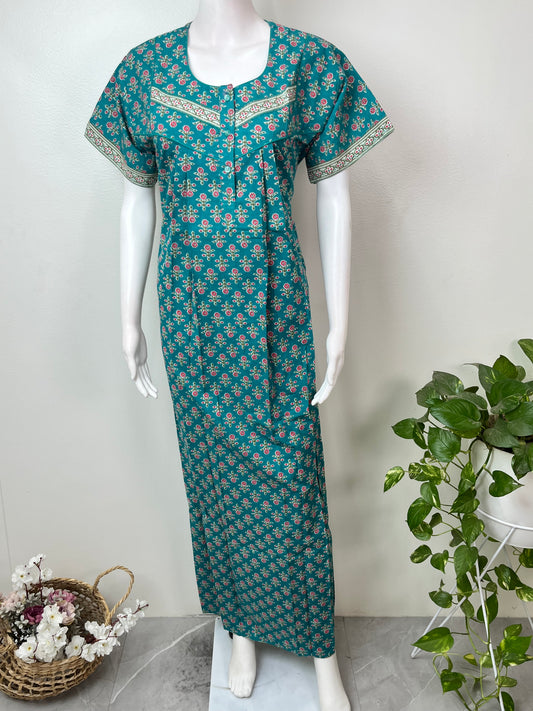 Teal 100% Cotton Nighty for Women