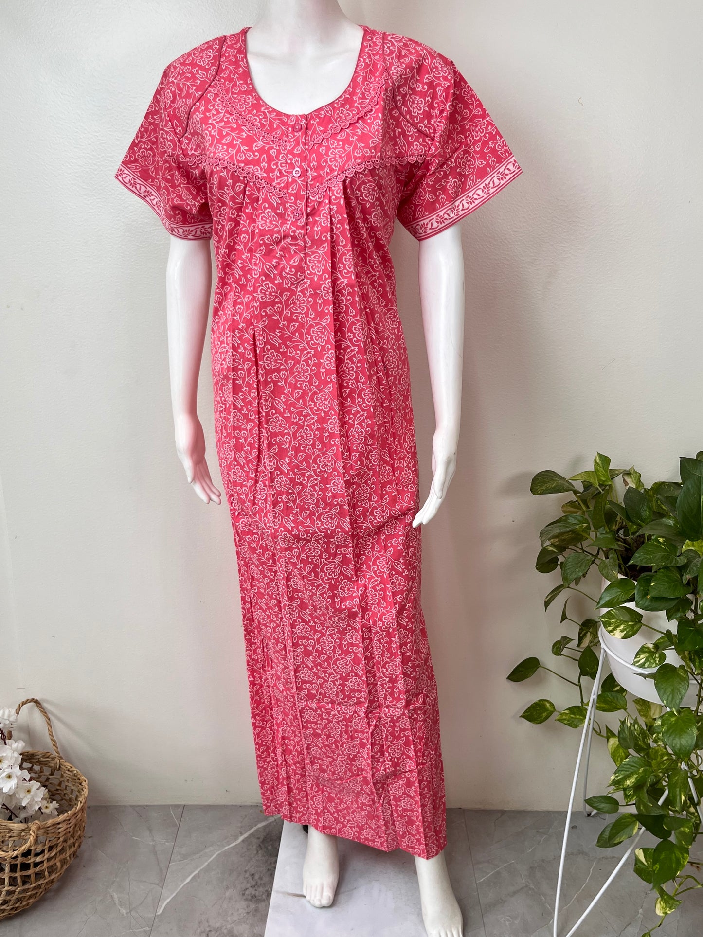 Hot Pink Pure Cotton Nighty Elegant & Breathable