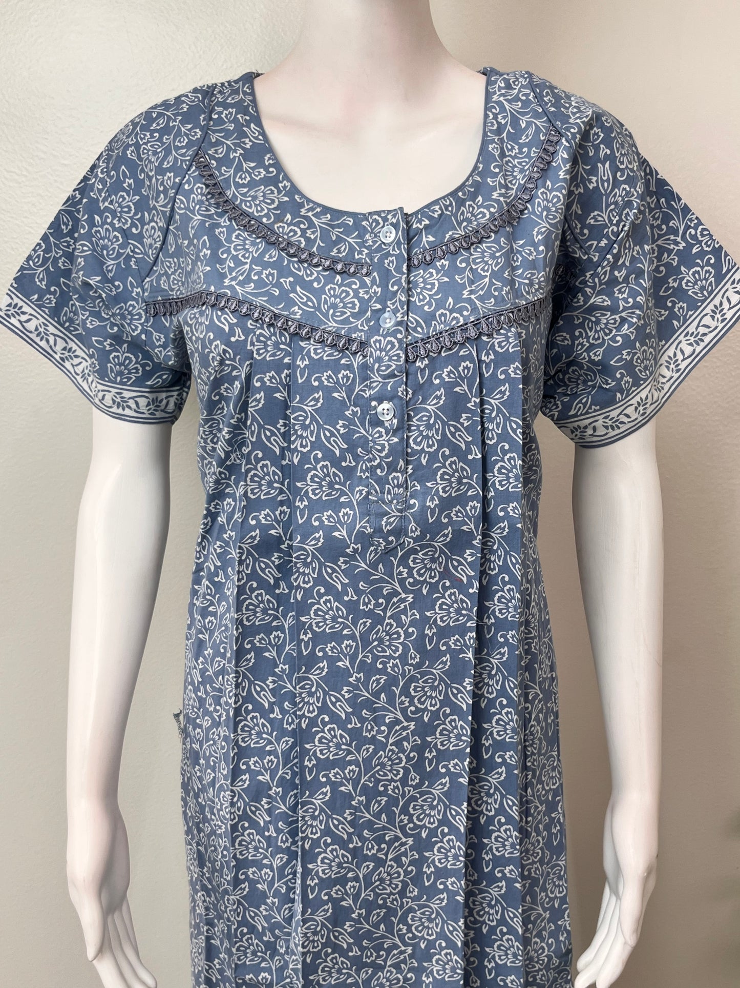 Gray Pleated Style 100% Cotton Nightgown