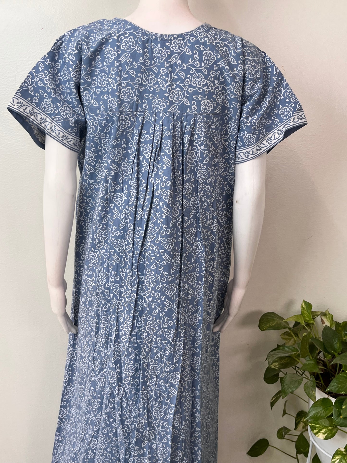Gray Pleated Style 100% Cotton Nightgown