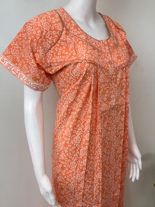 Orange Pure Cotton Women's Nightgown