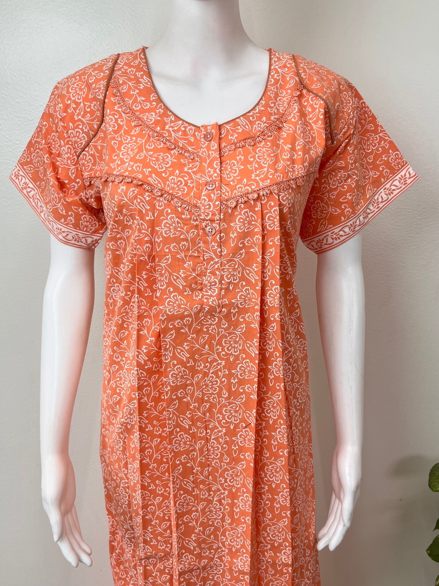 Orange Pure Cotton Women's Nightgown