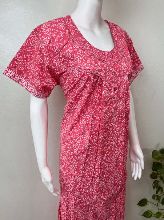 Hot Pink Pure Cotton Nighty Elegant & Breathable