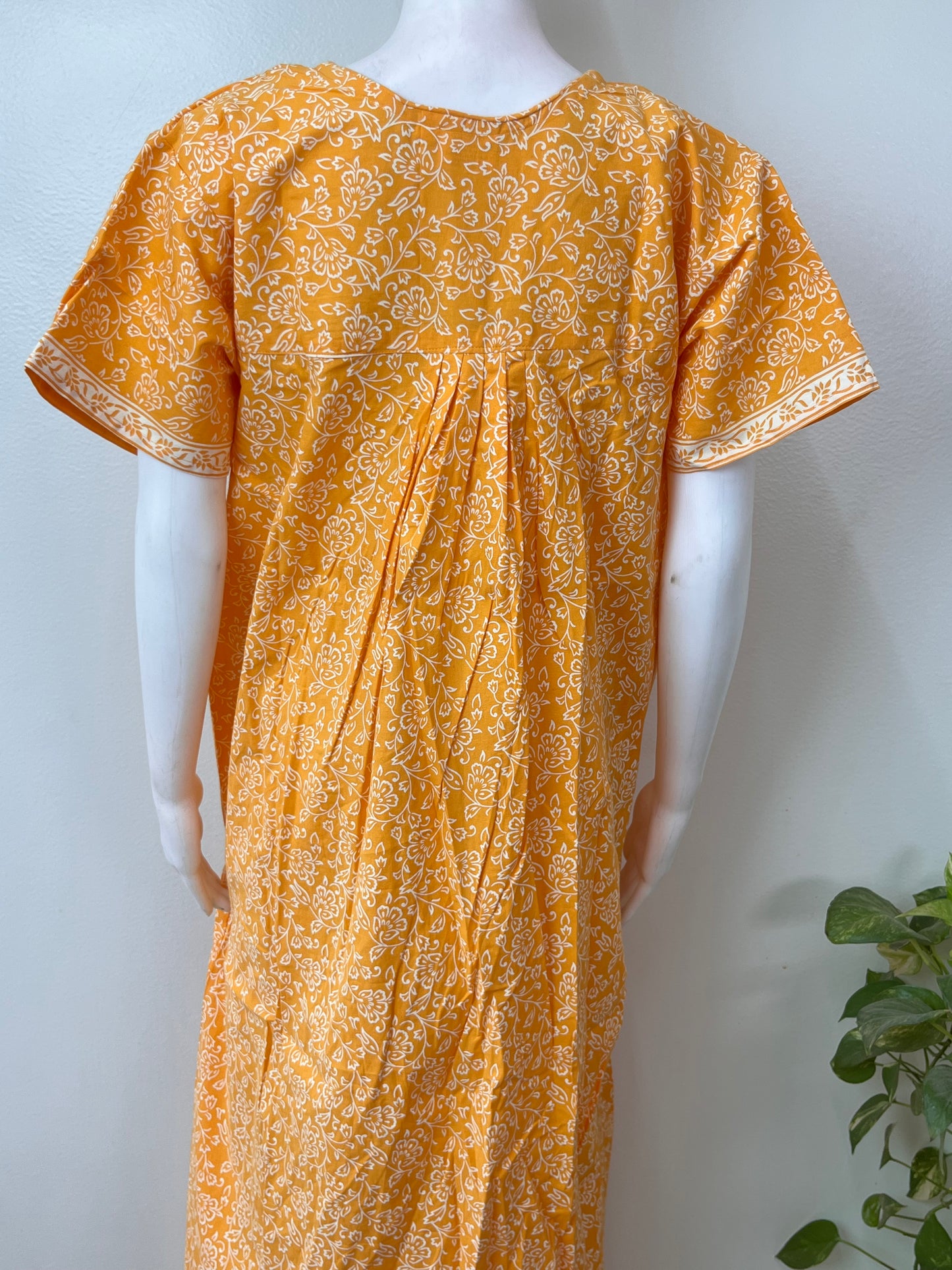 Yellow Pleated Style 100% Cotton Nightgown