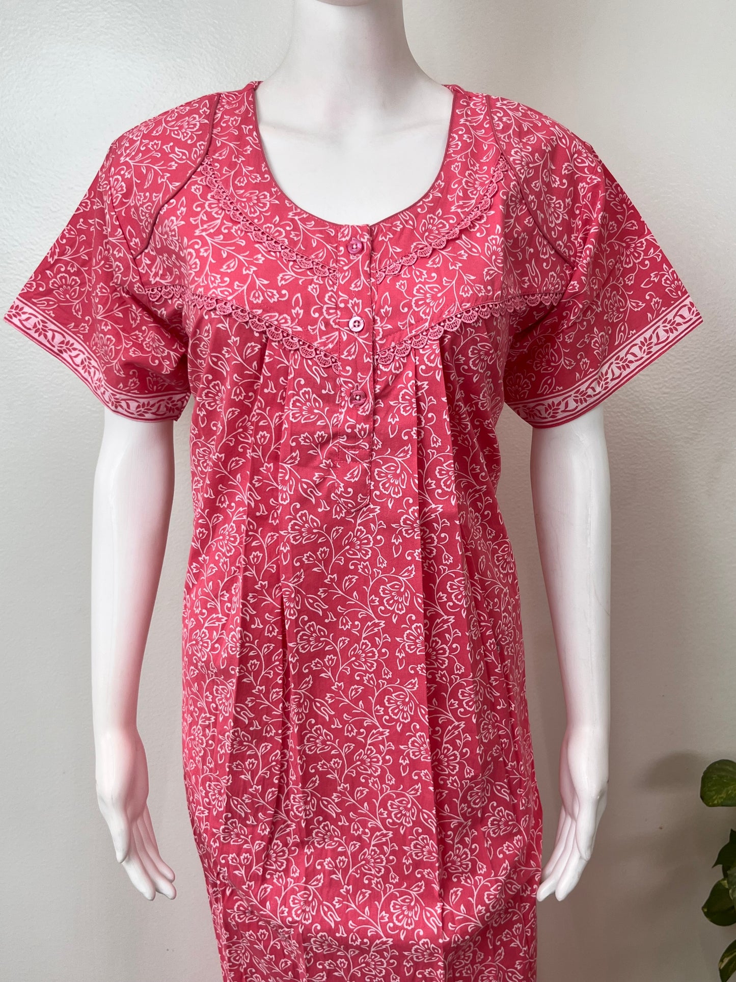 Hot Pink Pure Cotton Nighty Elegant & Breathable