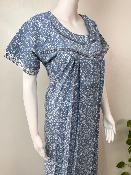 Gray Pleated Style 100% Cotton Nightgown