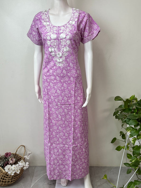 Lavender Pure Cotton Women's Nightgown