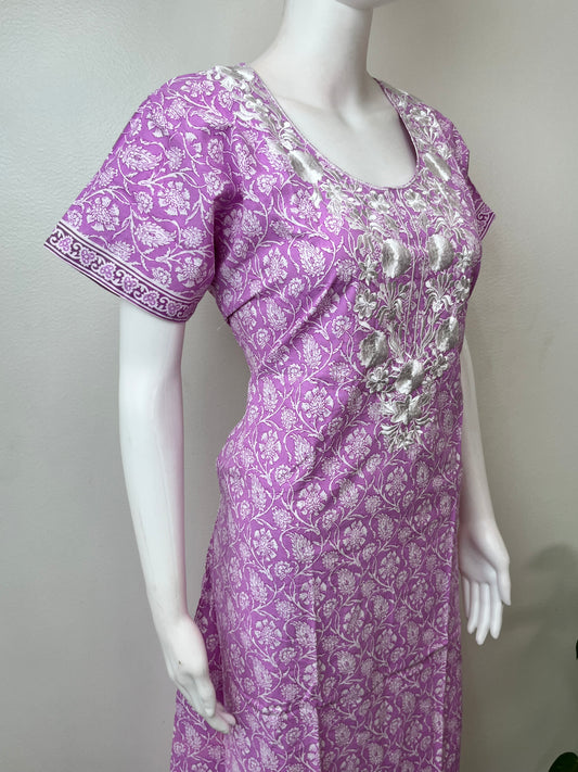 Lavender Pure Cotton Women's Nightgown
