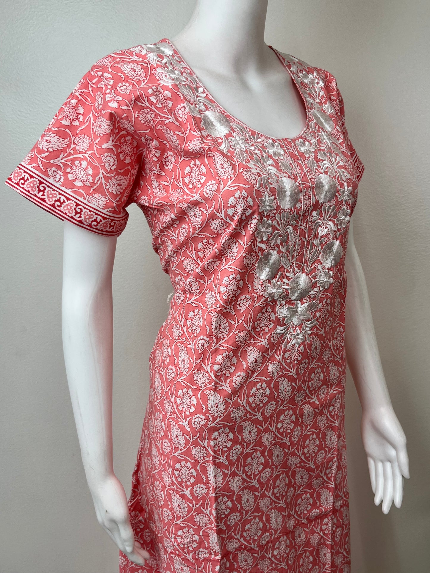 Peach Elegant Embroidered Pure Cotton Nightgown