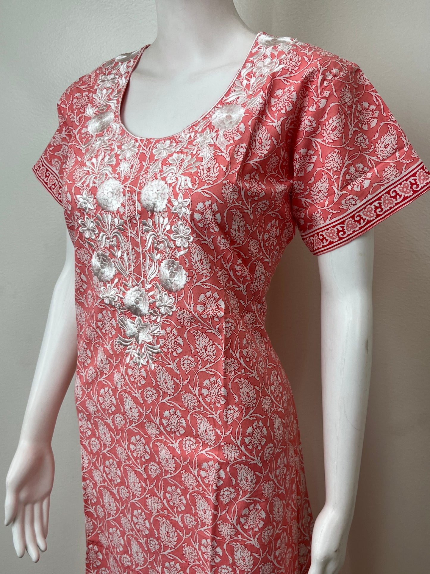 Peach Elegant Embroidered Pure Cotton Nightgown