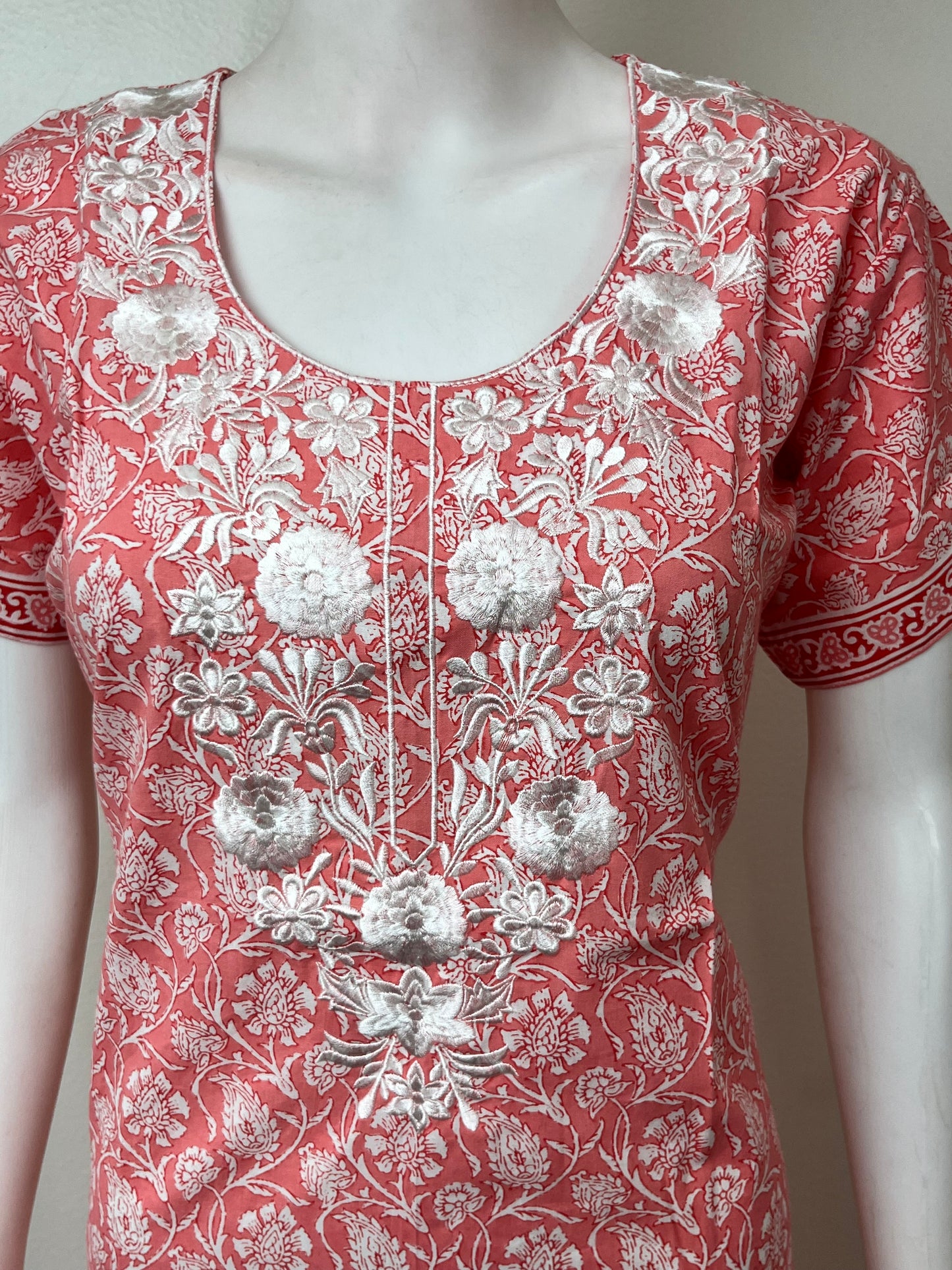 Peach Elegant Embroidered Pure Cotton Nightgown
