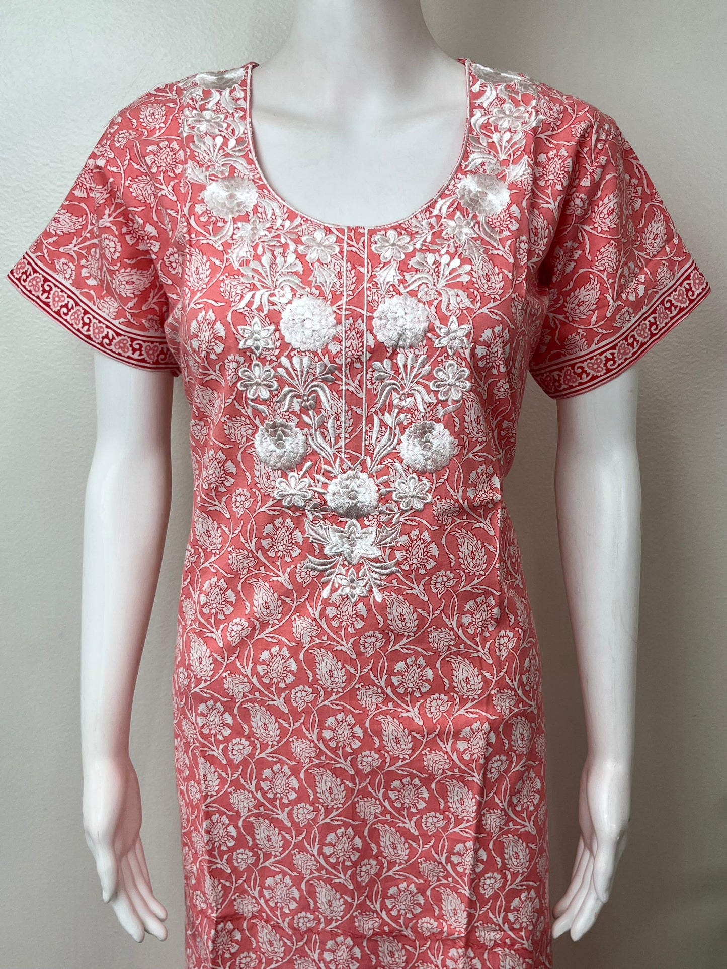 Peach Elegant Embroidered Pure Cotton Nightgown