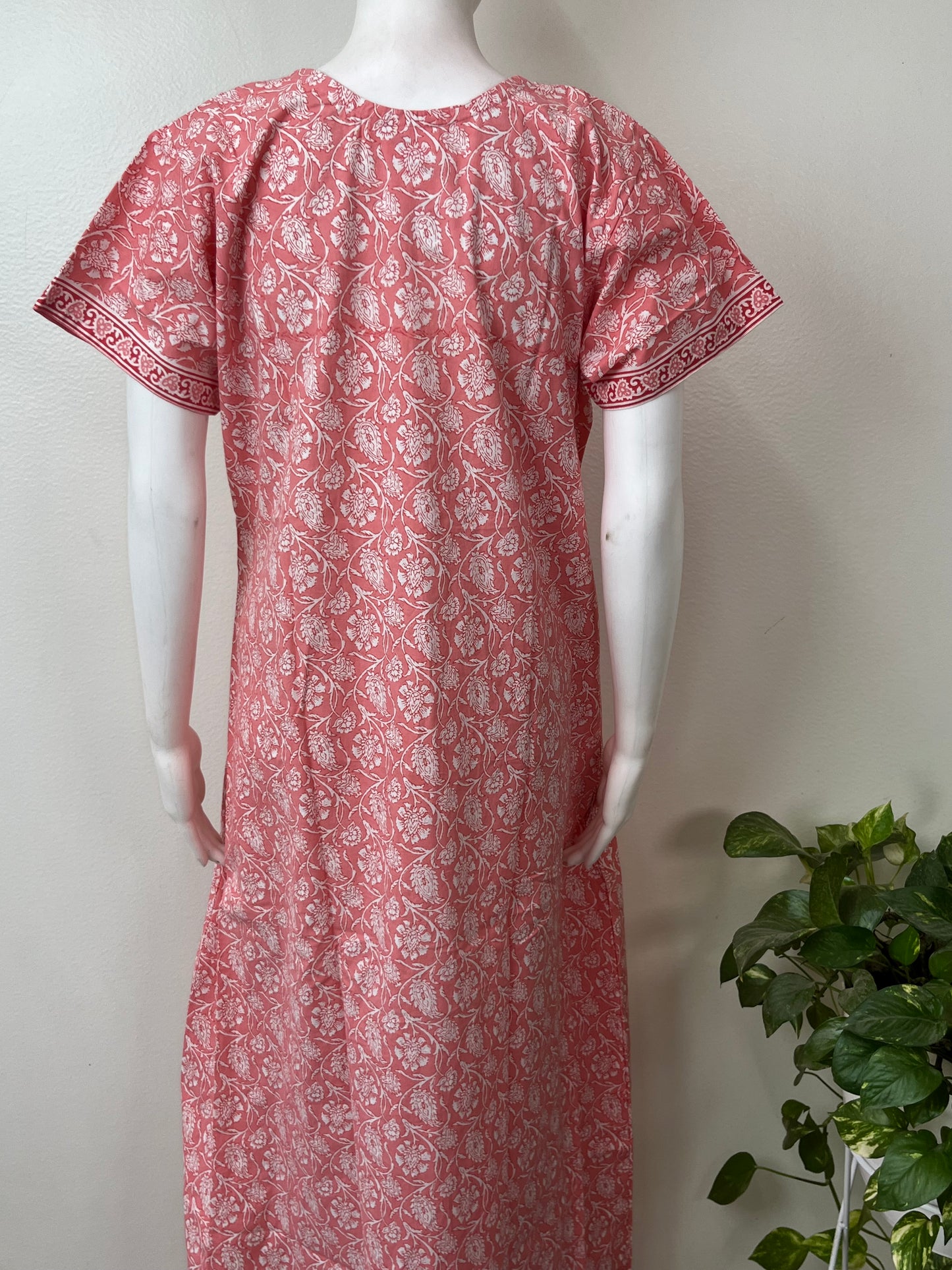 Peach Elegant Embroidered Pure Cotton Nightgown