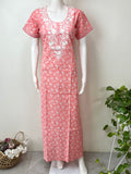 Peach Elegant Embroidered Pure Cotton Nightgown