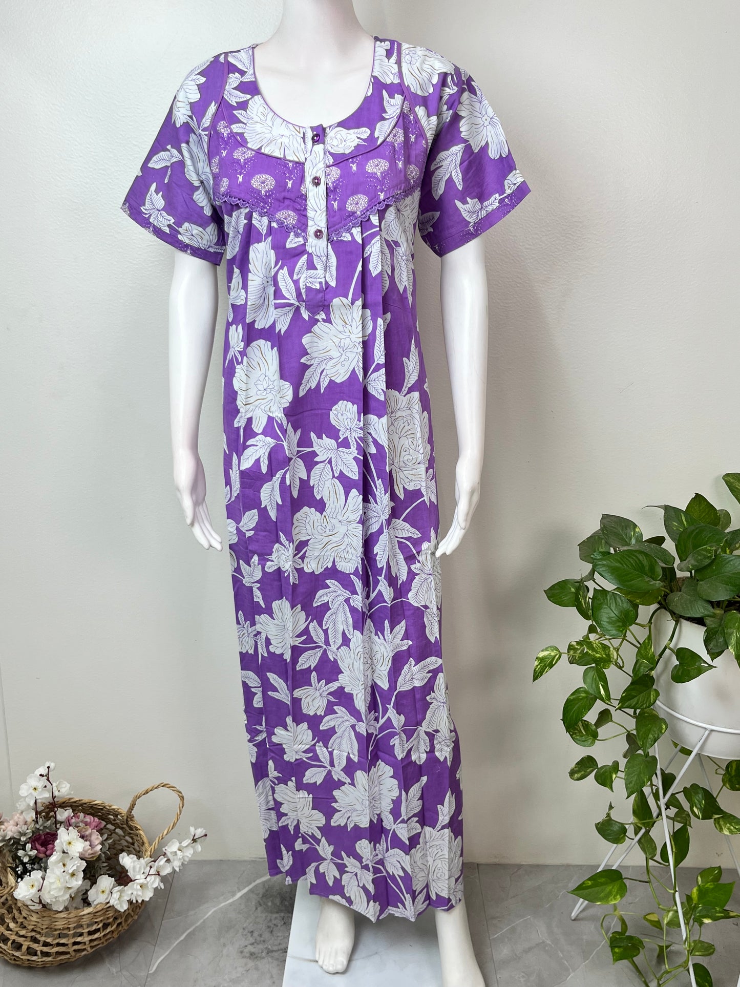 Lavender Pure Cotton Elegant & Breathable Nighty