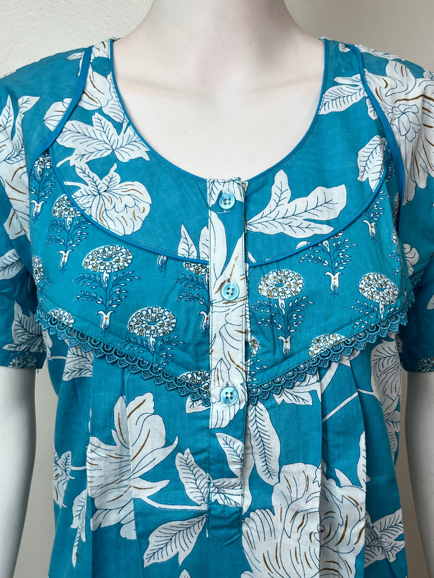 Sky Blue Pleated Style 100% Cotton Nighty