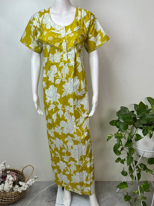 Yellow Pure Cotton Womne's Nightgown