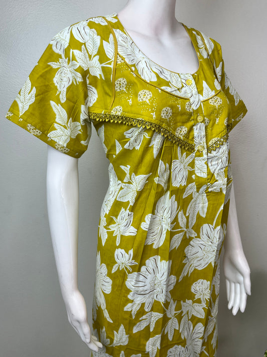 Yellow Pure Cotton Womne's Nightgown