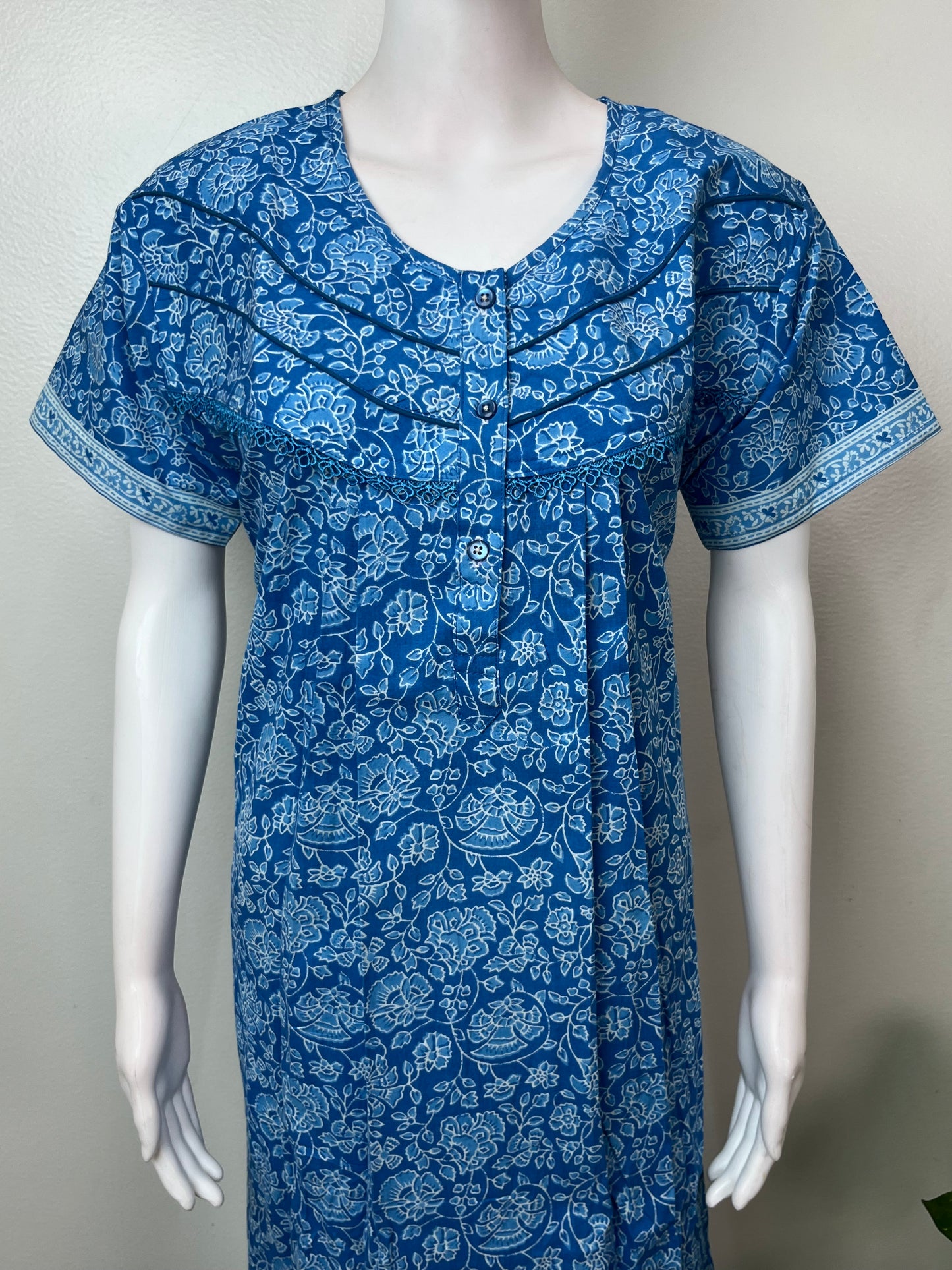 Blue Pure Cotton Soft & Comfortable Nightgown