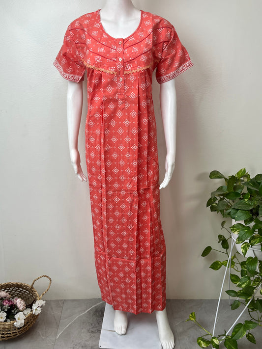 Peach Pure Cotton Nighty Elegant & Breathable