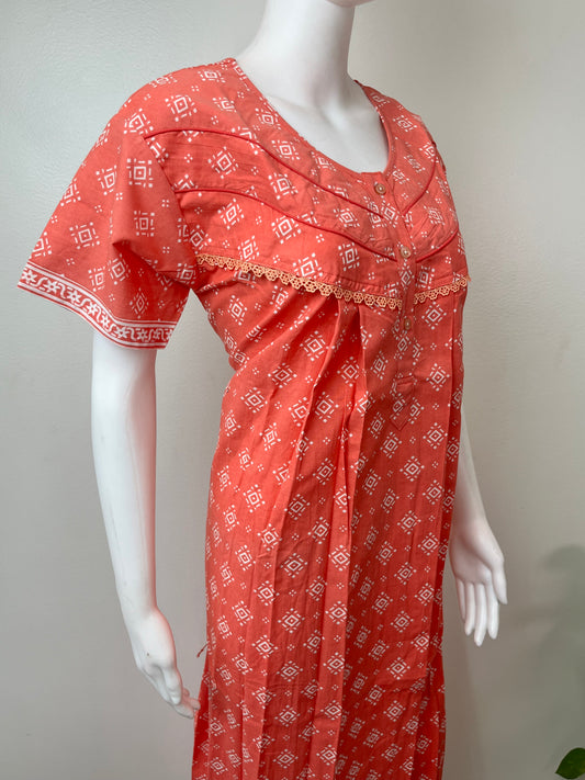 Peach Pure Cotton Nighty Elegant & Breathable