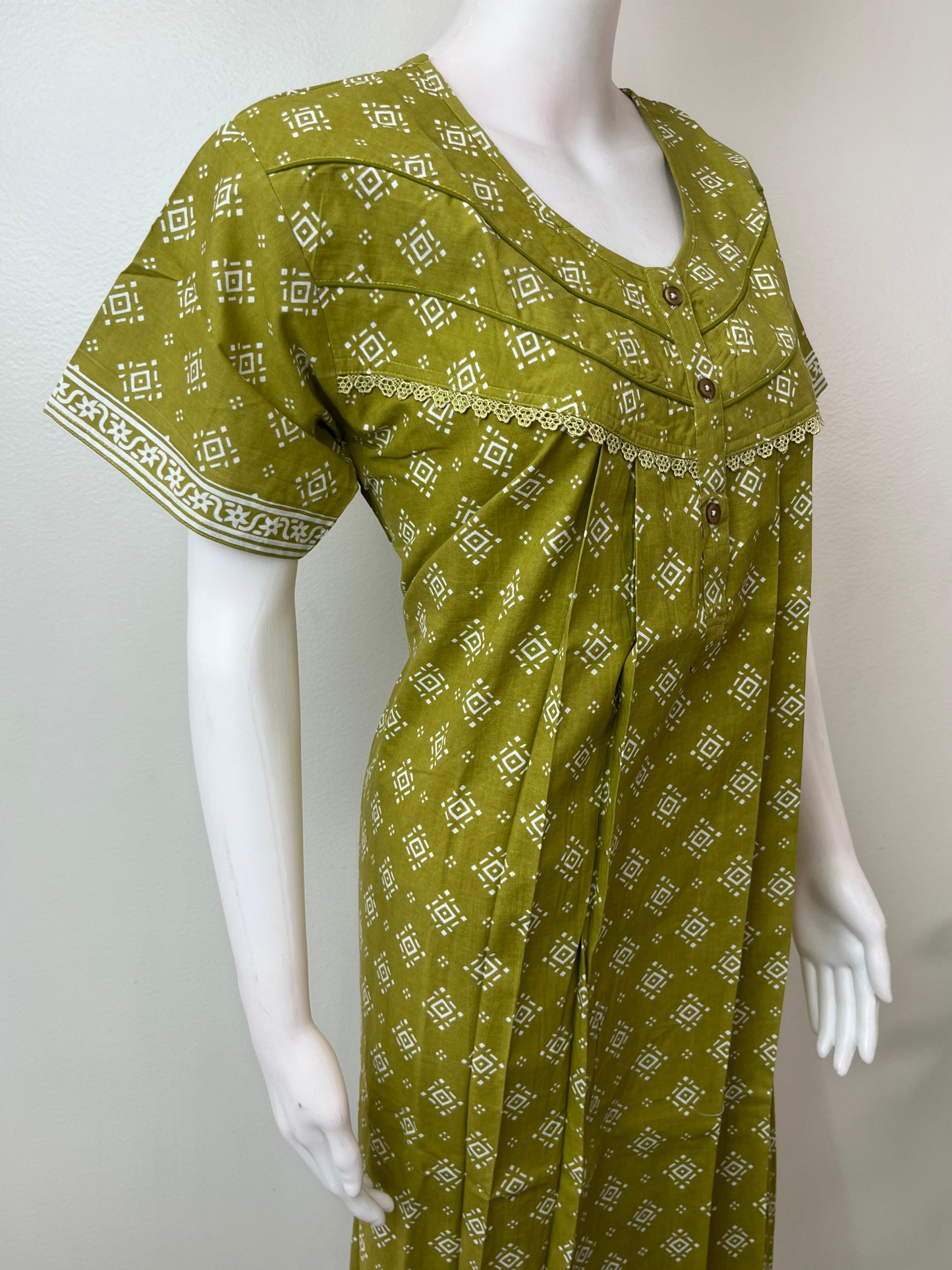 Olive Green Pure Cotton Nightgown for Women