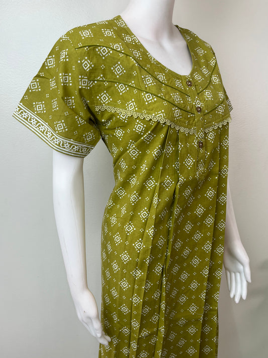 Olive Green Pure Cotton Nightgown for Women