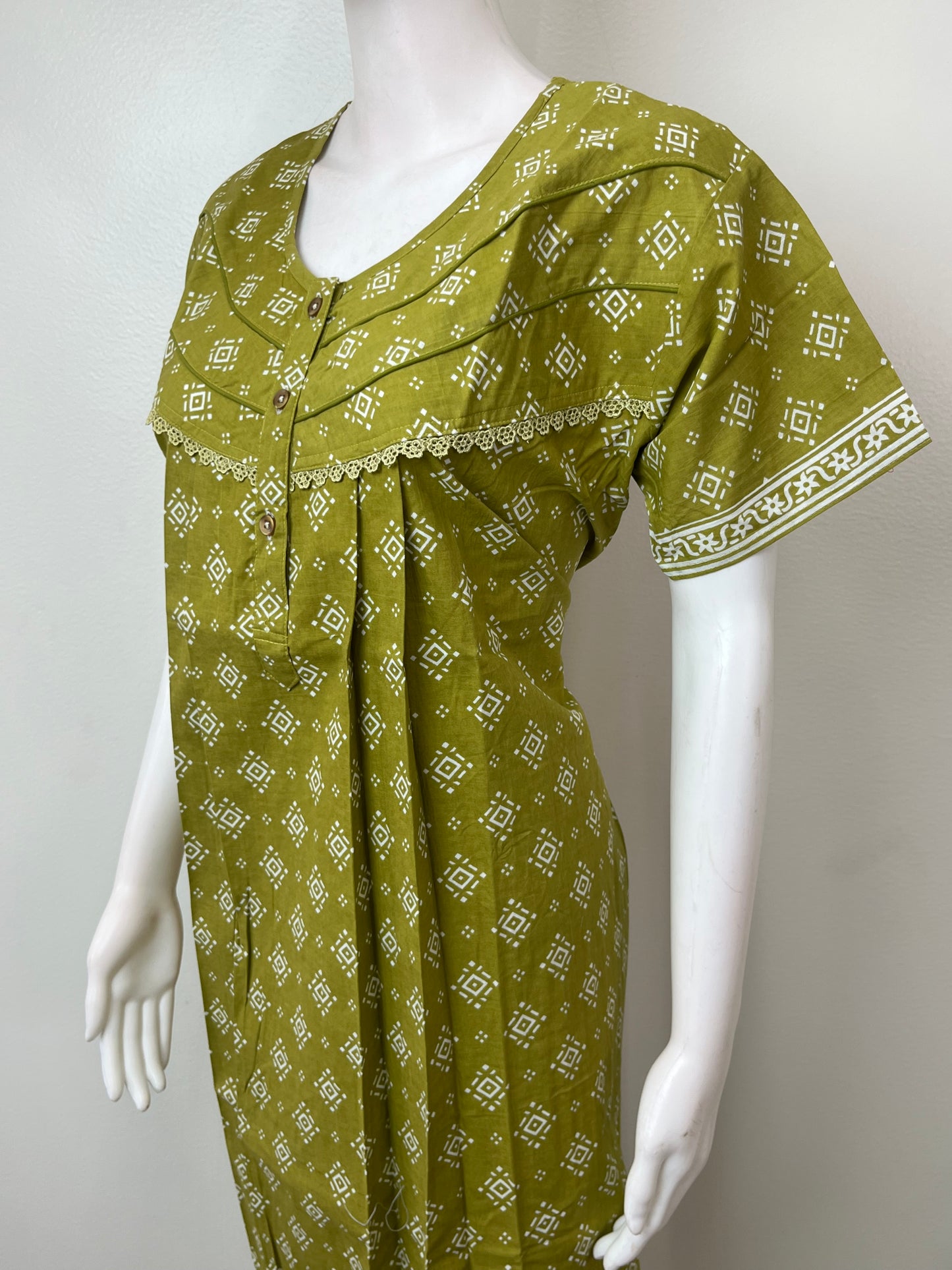 Olive Green Pure Cotton Nightgown for Women