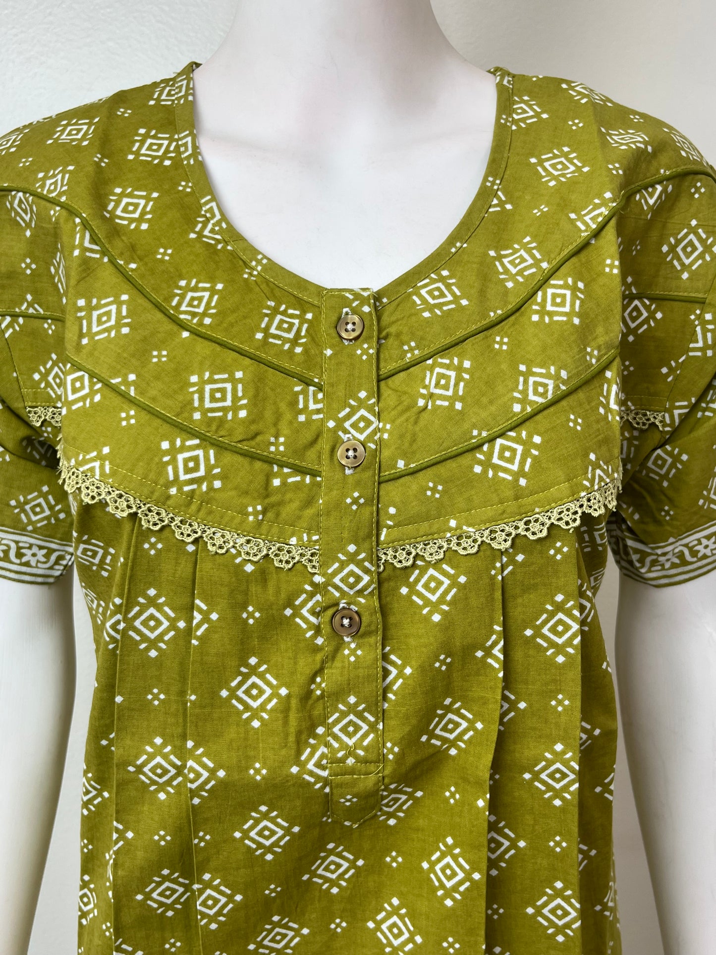 Olive Green Pure Cotton Nightgown for Women