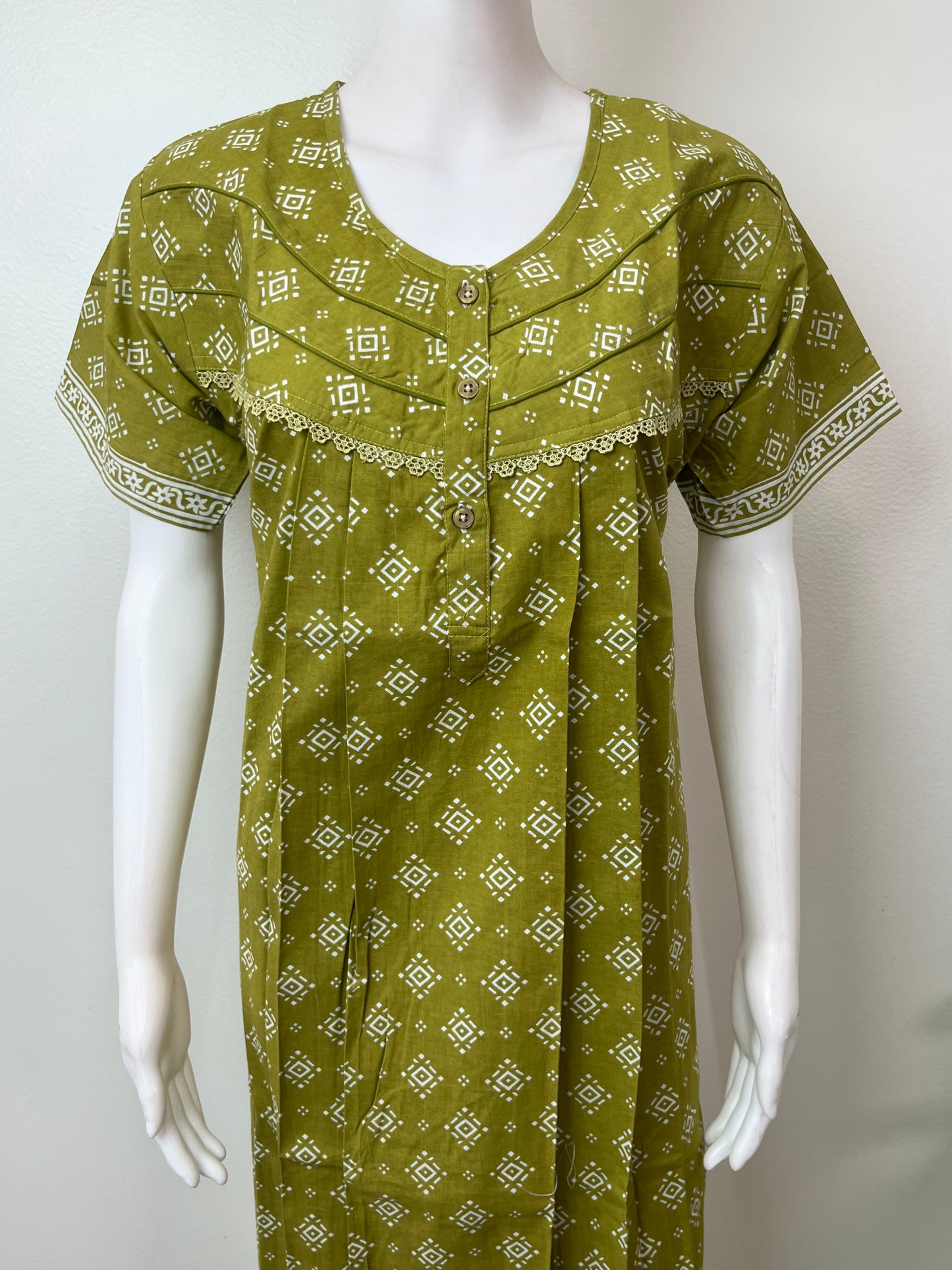 Olive Green Pure Cotton Nightgown for Women