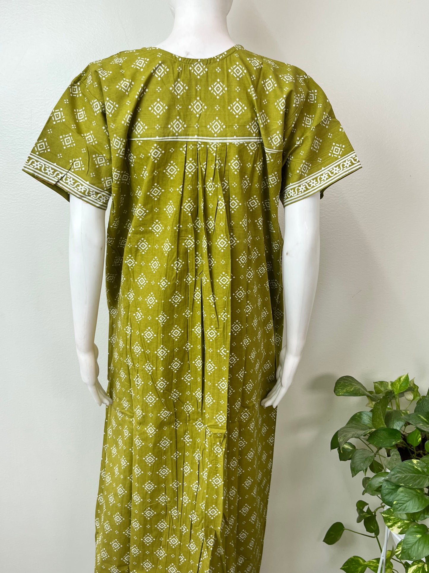 Olive Green Pure Cotton Nightgown for Women